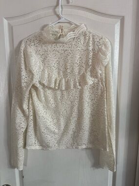 Arizona Women’s Lace Sheer Ruffle Boho Top Sz L. AP-124